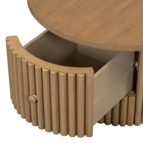 Round Coffee Table with Storage, 30.5" Wooden Center Table with Drawer, Accent Cocktail End Table for Living Room Bedroom Office image {5}