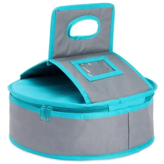 Juvale Round Thermal Insulated Casserole Carrier - Food Warmer Bag Container for Hot Lunch, Pie (Teal and Grey, 4.5x12.25 in) image {9}
