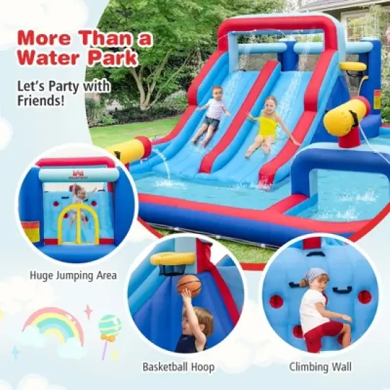 Costway Inflatable Water Slide Park Kids Bounce House Climbing Jumping without Blower image {6}