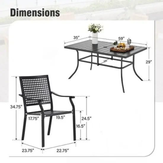 Captiva Designs 8pc Patio Geometric Pattern Rectangle Dining Table & Rattan Swivel Chairs & Beige Umbrella image {11}