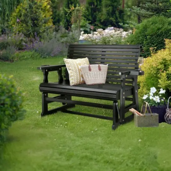 Karl Home | 48 in. Solid Wood Patio Glider Bench with Cup Holder image {6}