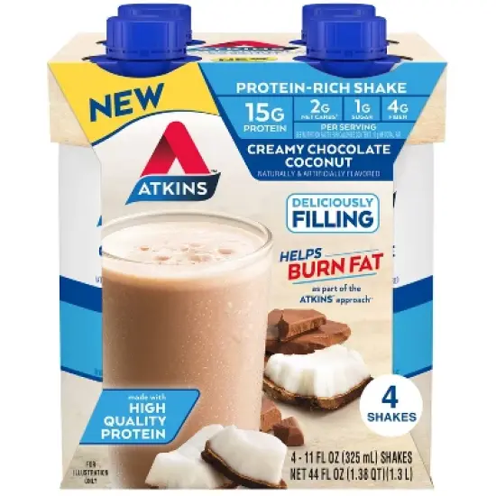 Atkins Ready to Drink Protein Shake - Creamy Chocolate Coconut - 44oz/4pk image {7}