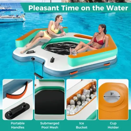 Costway 8.7 ft Inflatable Floating Dock with Detachable Ladder Mesh Swim Lounge Beach image {6}