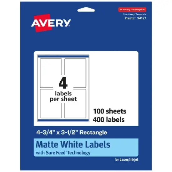 Avery Matte White Rectangle Labels, 4-3/4" x 3-1/2" image {9}
