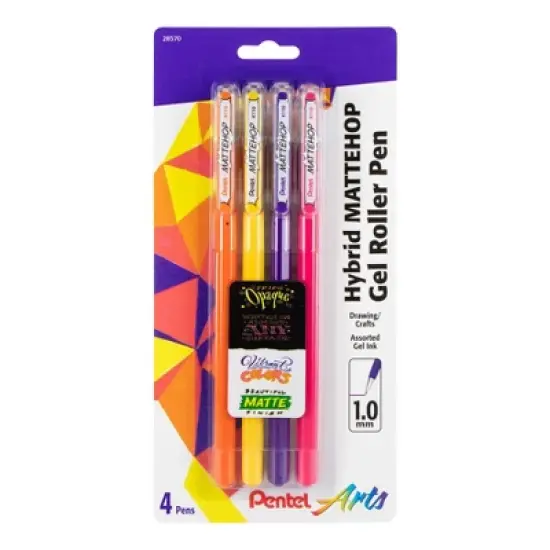 Pentel Arts Hybrid MATTEHOP Gel Roller, 1.0mm, Matte F/G/P/V Ink, Pack of 4 image {4}