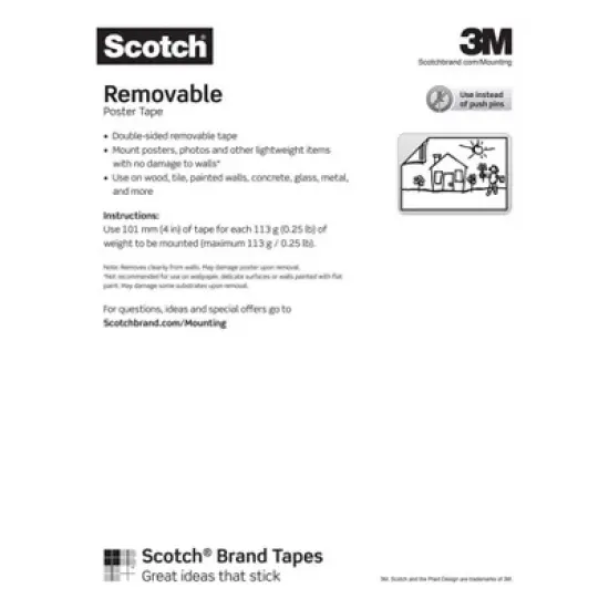 Scotch Removable Poster Tape: Clear Double Sided Wall Tape for Posters, 0.75" x 150" image {9}