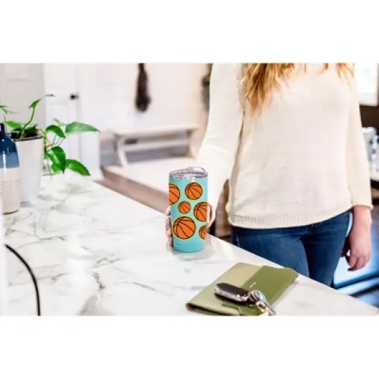 100 North 20 Ounce Stainless Steel On the Go Travel Tumbler With Push Top Lid, Basketball Teal image {3}