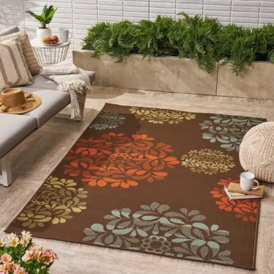 Henley Floral Outdoor Rug Brown/Blue - Christopher Knight Home image {2}