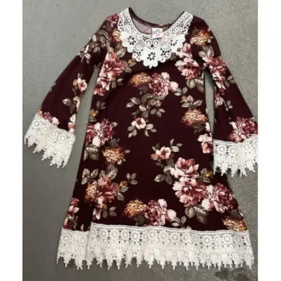 Girls Cranberry Dreams Floral Crochet Dress - Mia Belle Girls image {3}