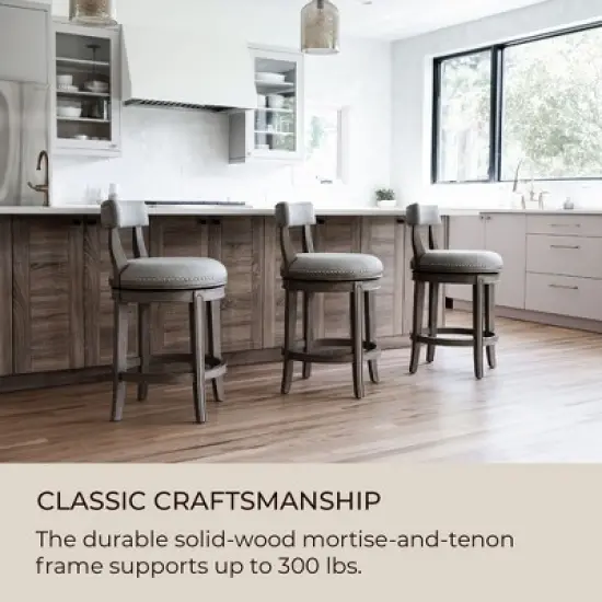 Maven Lane Alexander Low-Back Kitchen Swivel Stool, Reclaimed Oak Finish image {3}