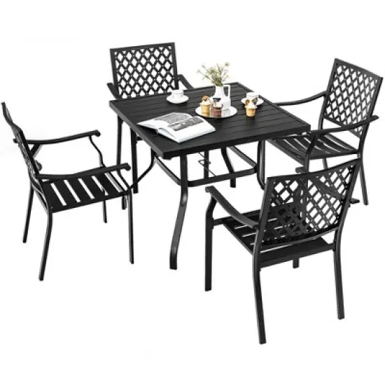 Costway Set of 2 Patio Dining Chairs Stackable Metal Slat Armreset Garden Yard image {7}