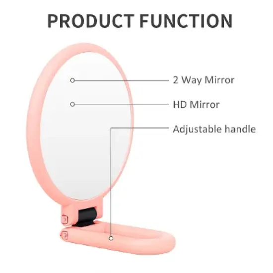 Mber Hand Mirror For Makeup Mirror Double Sided, 1X 10X Magnifying Mirror, Handheld Mirrors with Handle, Foldable Travel Hand Mirror With Stand Pink image {2}