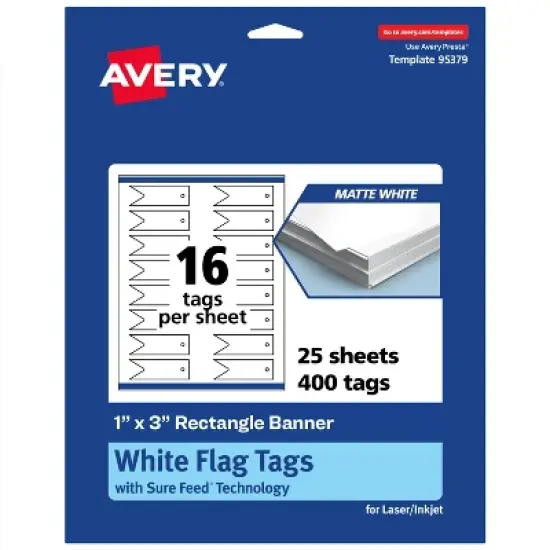 Avery Printable Banner Rectangle Flag Tags, Sure Feed Technology, 1" x 3", Matte White Cardstock, Print-to-The-Edge, Laser/Inkjet Printable, 400 Total image {10}