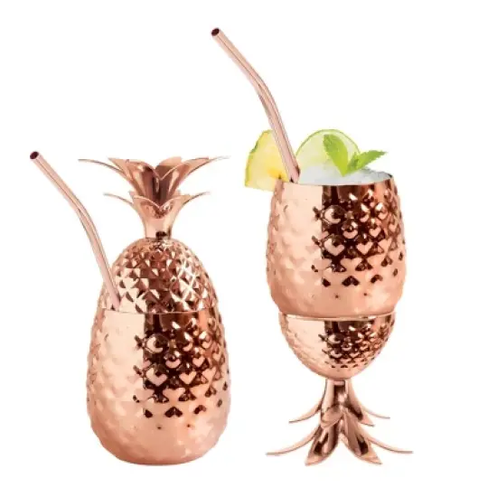Oggi Stainless Steel Pineapple Tumbler With Straw 12oz Copper: Portable Drinkware for Cold Beverages, Hand Wash image {2}
