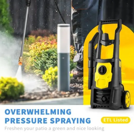 VEVOR Electric Power Washer, 2000 PSI, Max 1.65 GPM Pressure Washer with 30 ft Hose & Reel, 5 Quick Connect Nozzles, Foam Cannon image {2}
