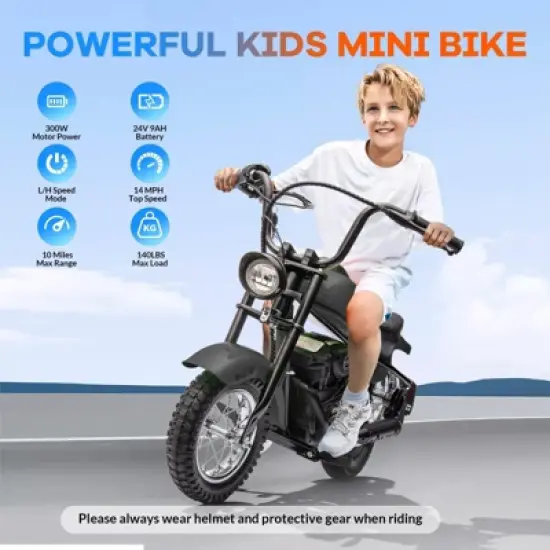 Electric Dirt Bike for Kids: 15MPH, 150lb Max, 24V/300W Motor, 2-Speed, LED Lights, Air Tires image {4}