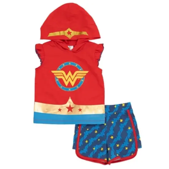 DC Comics Justice League Wonder Woman Girls Tank Top and Dolphin Active French Terry Shorts Toddler image {7}