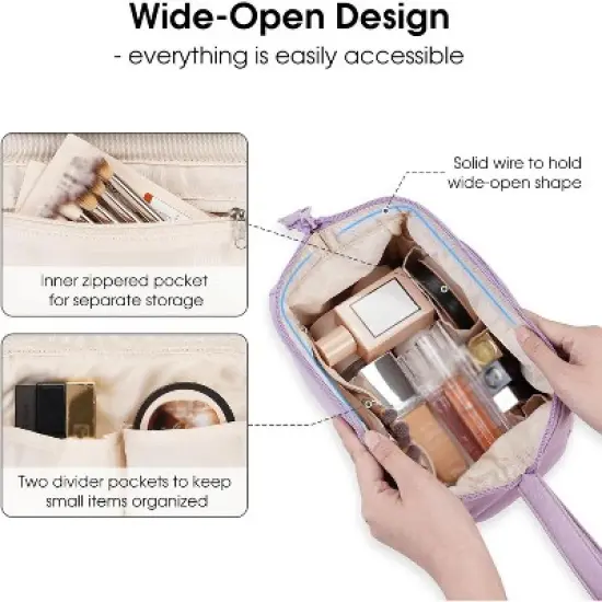 Narwey Makeup Bag Women Wide-open Make up Bag Travel Cosmetic Bag image {1}