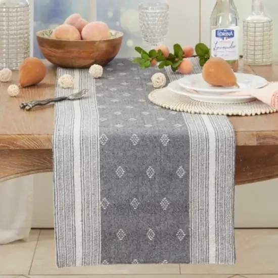 Saro Lifestyle Diamond Patterned Woven Stripe Table Runner, 16"x72", Gray image {2}