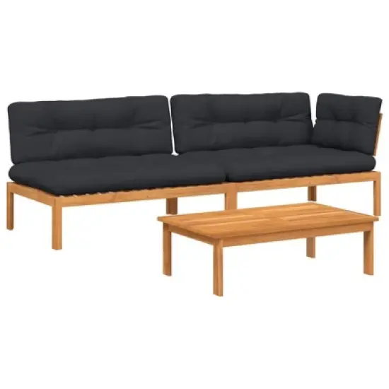 vidaXL Pallet Sofa Set Acacia wood color with black cushions image {11}