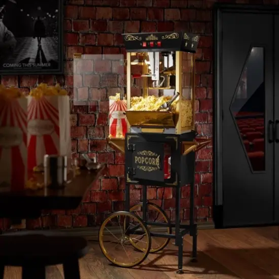 Olde Midway Movie Theater-Style Popcorn Machine Popper with Cart and 10 oz Kettle image {1}