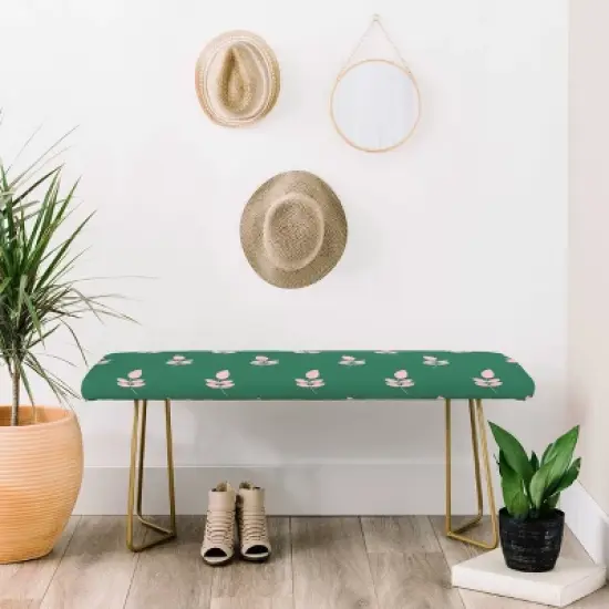 Maritza Lisa Retro Pink Leaf Pattern Bench Green - Deny Designs image {3}