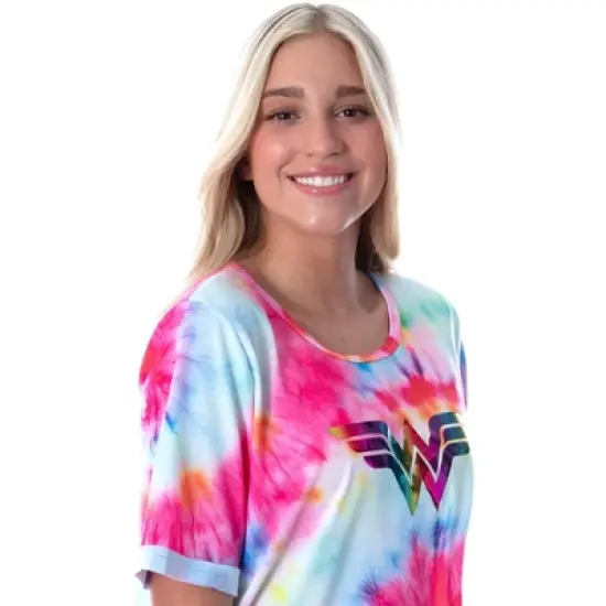 DC Comics Womens Wonder Woman Foil Logo Tie Dye Nightgown Sleep Shirt Multicolored image {3}