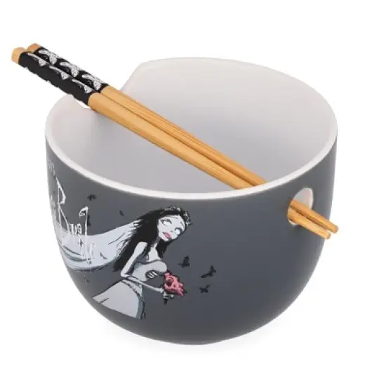 Silver Buffalo Tim Burton's Corpse Bride Emily Butterflies Ceramic Ramen Bowl With Chopsticks image {2}