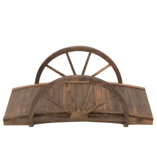 Outsunny 3.3ft Wooden Garden Bridge Arc Footbridge with Half-Wheel Style Railings & Solid Fir Construction, Stained Wood image {6}