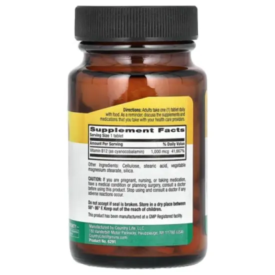 Country Life Vitamin B12, 1,000 mcg, 60 Tablets image {1}