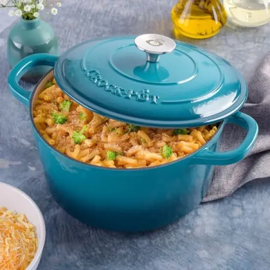 Crockpot Artisan 7 Quart Round Enameled Cast Iron Dutch Oven with Lid in Teal image {5}