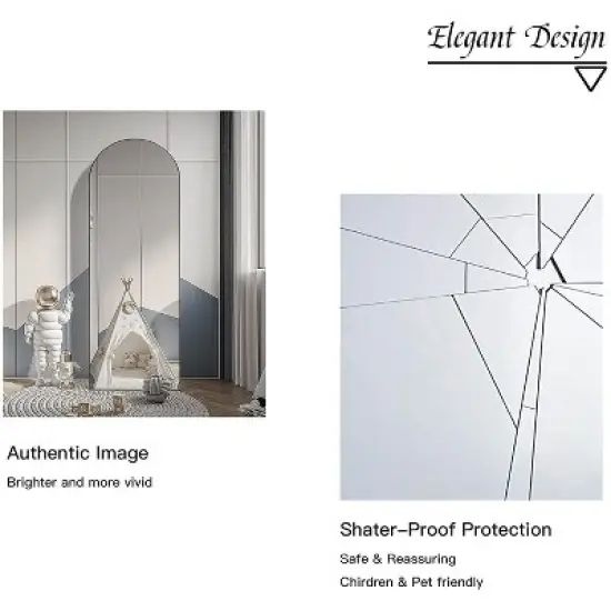 Muselady 63" Height x 20" Width Oversize Arch-Crowned Top  Full Length Floor Mirror with Stand-The Pop Home image {5}