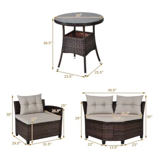Costway 4PCS Outdoor Patio Rattan Furniture Set Cushioned Sofa Table image {3}
