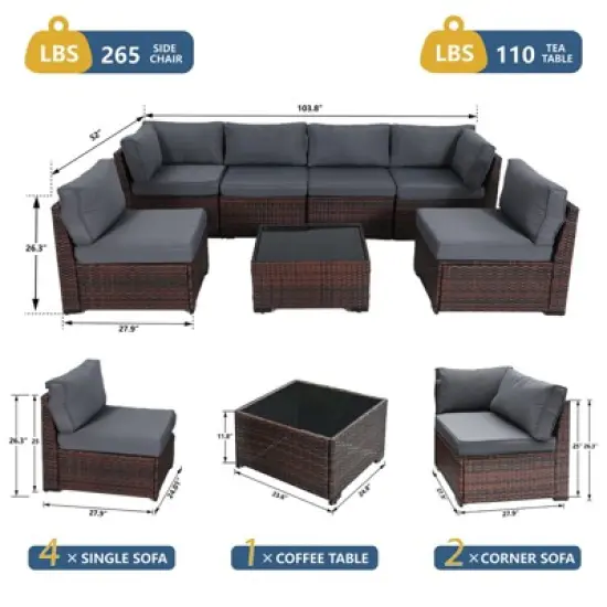 Yardgrace 7-Piece Modular All-Weather Rattan Sectional Set with Glass Table image {5}