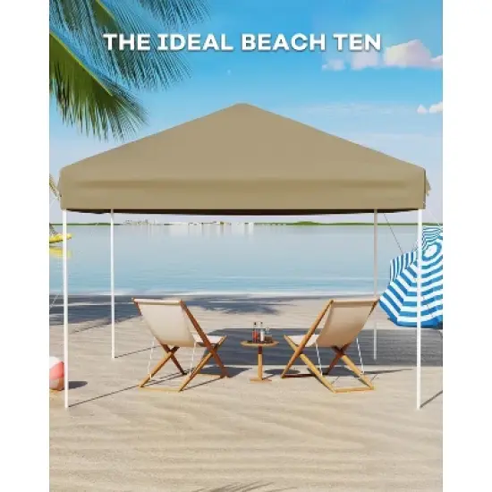 10x10 Pop Up Canopy Tent, Outdoor Canopy Tent with 3 Adjustable Height, 4 Sandbags & Carrying Bag for Camping, Parties,Outdoor Events - Khaki image {4}
