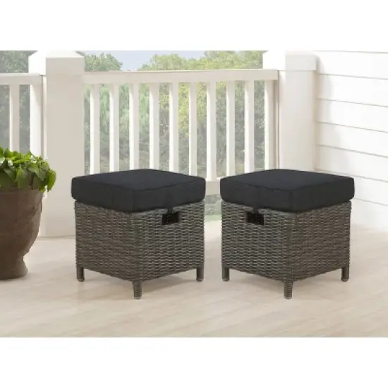 Asti Wicker Outdoor 15" Square Ottomans with Cushions - Gray - Alaterre Furniture image {1}