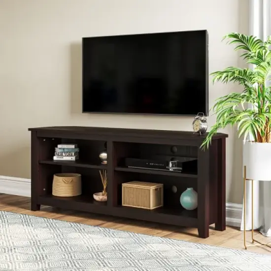 Entertainment Center - TV Stand Supports up to 65-inch TVs - Traditional Design with 4 Cubbies and 2 Shelves by Lavish Home (Espresso) image {3}