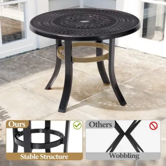 Crestlive Products Cast Aluminum Patio Side Table Outdoor Round Anti-Rust with Umbrella Hole Coffee Bistro Table  24&rsquo;&rsquo; Black with Bronze Spot image {4}