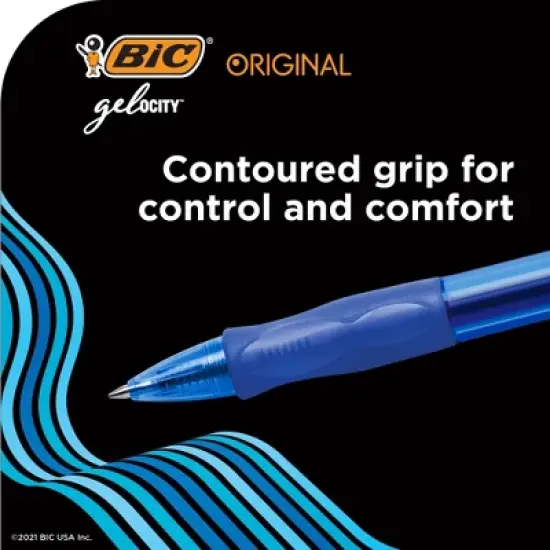 BIC Gelocity Original Blue Gel Pens, Medium Point (0.7mm), 12-Count Pack, Retractable Gel Pens with Comfortable Grip image {4}