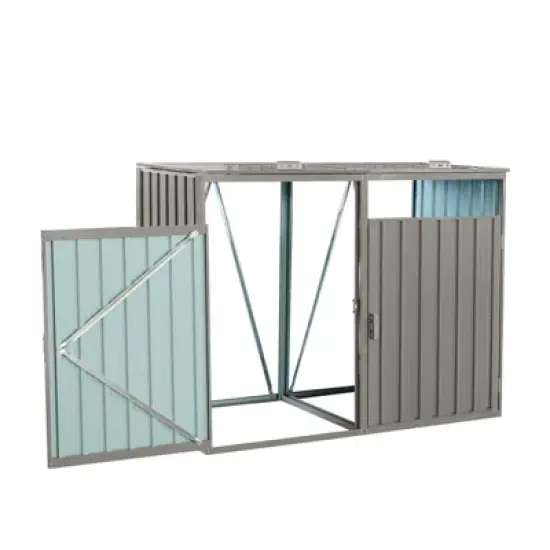 MOEPISY Garbage Bin Shed Stores 2 Trash Cans Metal Outdoor Bin Shed for Garbage Storage,Stainless Galvanized Steel image {6}
