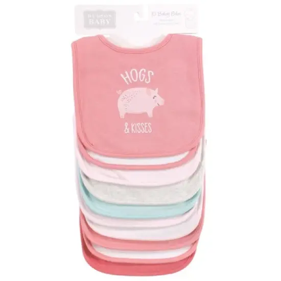 Hudson Baby Infant Girl Cotton Bibs, Hogs And Kisses, One Size image {1}