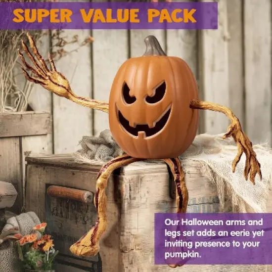 Joyfy Bendable Pumpkin Arms and Legs, Halloween Decorations for Pumpkin, Set of 4 Party Decor Includes 2 arms and 2 Legs Pumpkin Stake Supplies image {3}