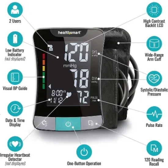 HealthSmart Digital Premium Blood Pressure Monitor with Automatic Upper Arm Cuff that Displays Blood Pressure, Pulse Rate and Irregular Heartbeat, image {1}