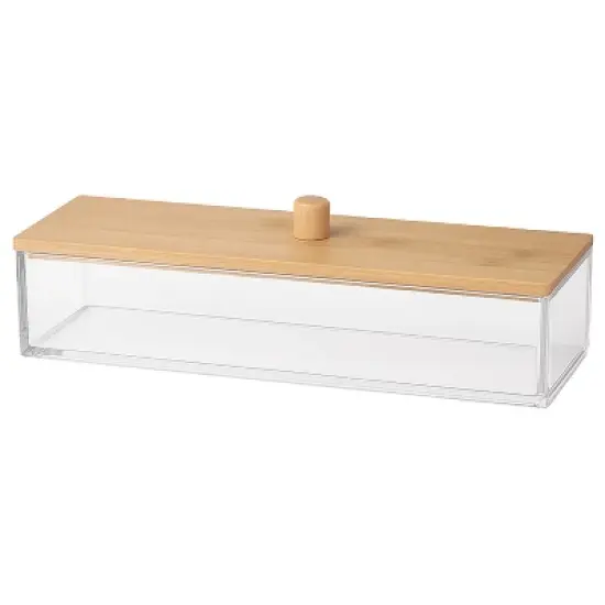Nonslip Cosmetic Organizer with Bamboo Lid, Durable Clear Acrylic  Storage Box for Makeup, Skincare & Jewelry, Stylish Organizer for Bathroom & Vanity image {4}