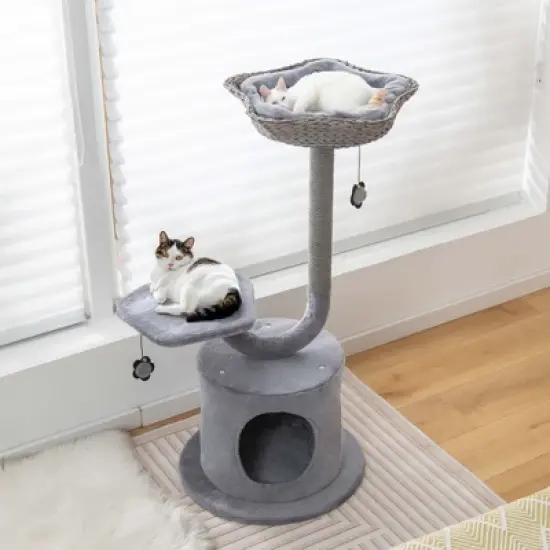 Costway 42'' Cat Tree Tower 3-Layer Activity Center with Scratching Post Condo & 2 Perches image {1}