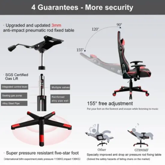 GTRACING Gaming Chair with Bluetooth Speakers High Back PU Office Chair Red image {3}