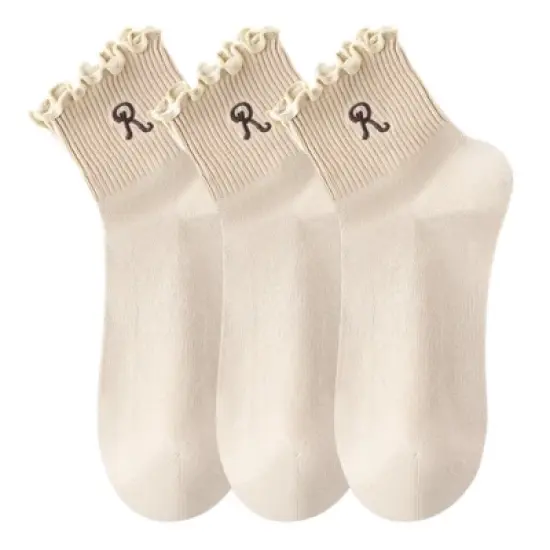 Anna-Kaci 3-Pack Women's Crew Socks with Ruffle Lettuce Edge Trim and Delicate Embroidered Detail image {4}