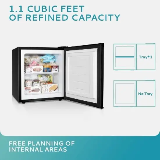 Simzlife 1.1/2.1/3.0 cu. ft. Upright Freezer, Mini Dorm Freezer with Reversible Single Door, Temperature Control, 2 Shelves, Low Noise, Black/Silver image {1}