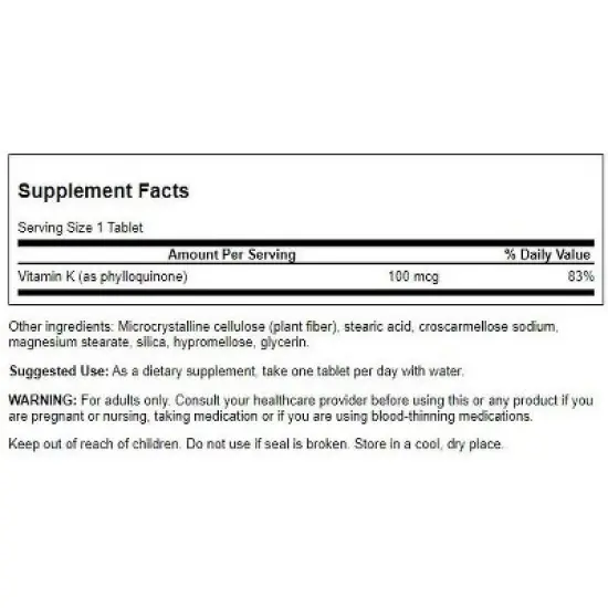 Swanson Vitamin K1 100 mcg 100 Tabs image {1}