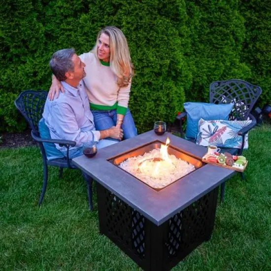 Endless Summer Charles 30 Inch Square Outdoor UV Printed 50,000 BTU LP Gas Fire Pit​ Table with Faux Concrete Mantel and Stamped Steel Base image {2}